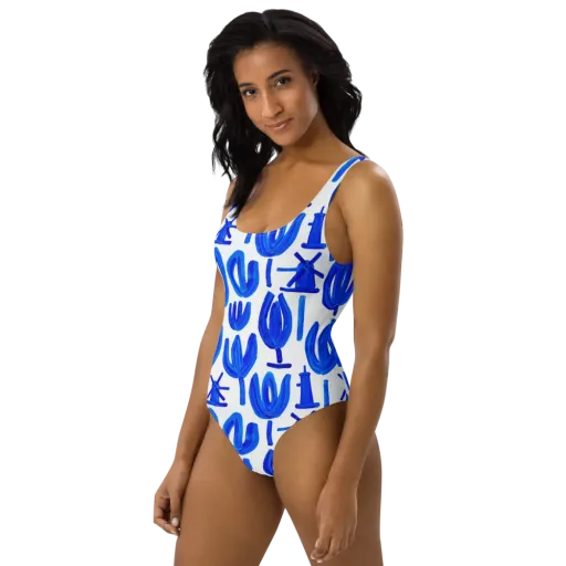 Cobalt Wind Garden on a One-Piece Swimsuit
