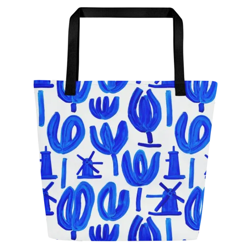 Cobalt Wind Garden on a Large Tote Bag W/ Pocket