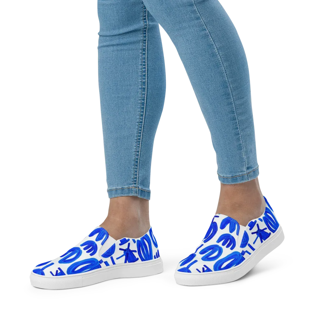 Cobalt Wind Garden on Women's Slip-On Canvas Shoes — Front