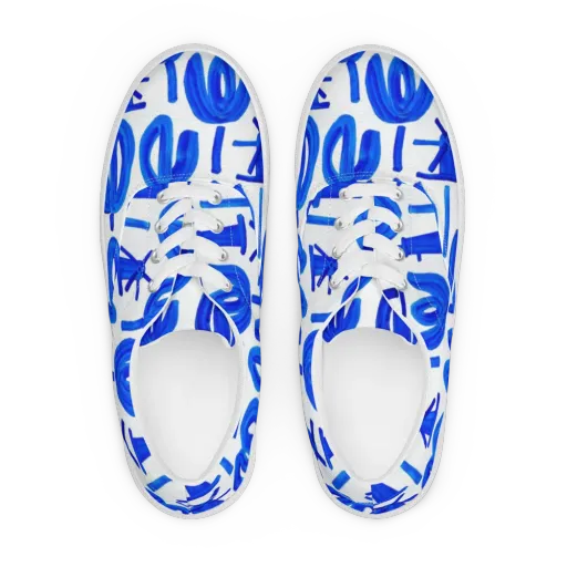 Cobalt Wind Garden on a Men's Lace-Up Canvas Shoes