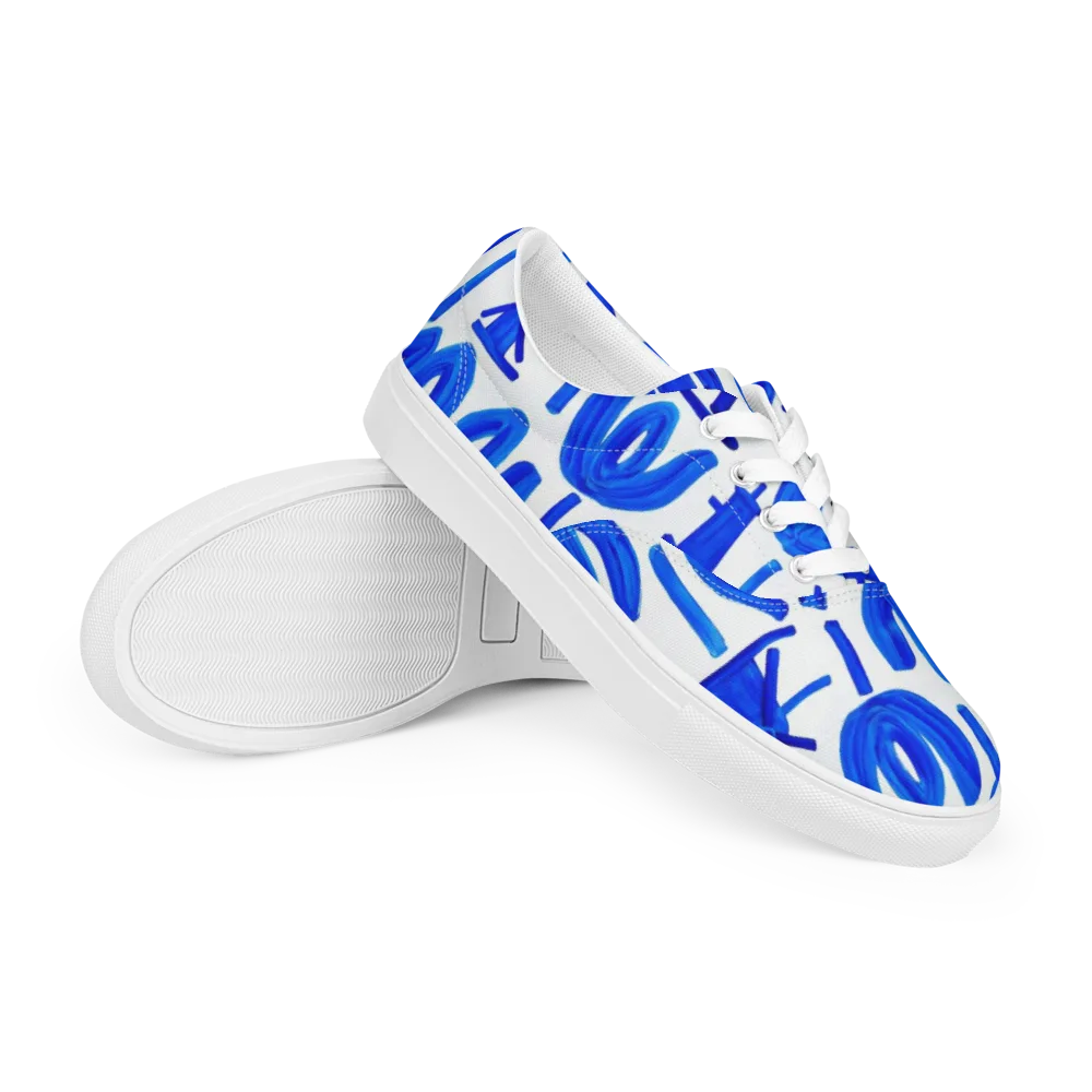 Cobalt Wind Garden on Men's Lace-Up Canvas Shoes — Right Front