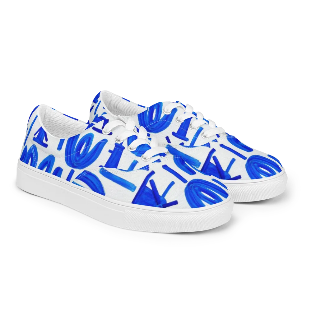 Cobalt Wind Garden on Men's Lace-Up Canvas Shoes — Right Front
