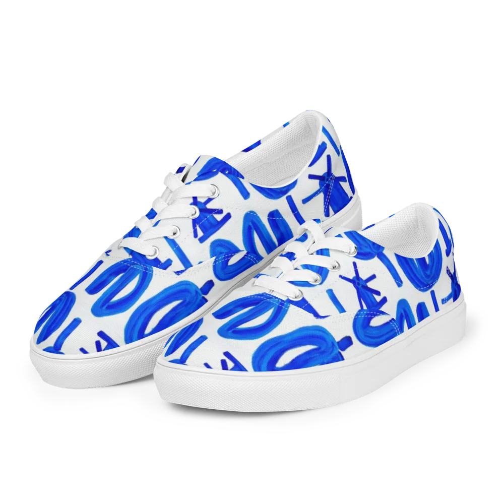 Cobalt Wind Garden on Men's Lace-Up Canvas Shoes — Left Front