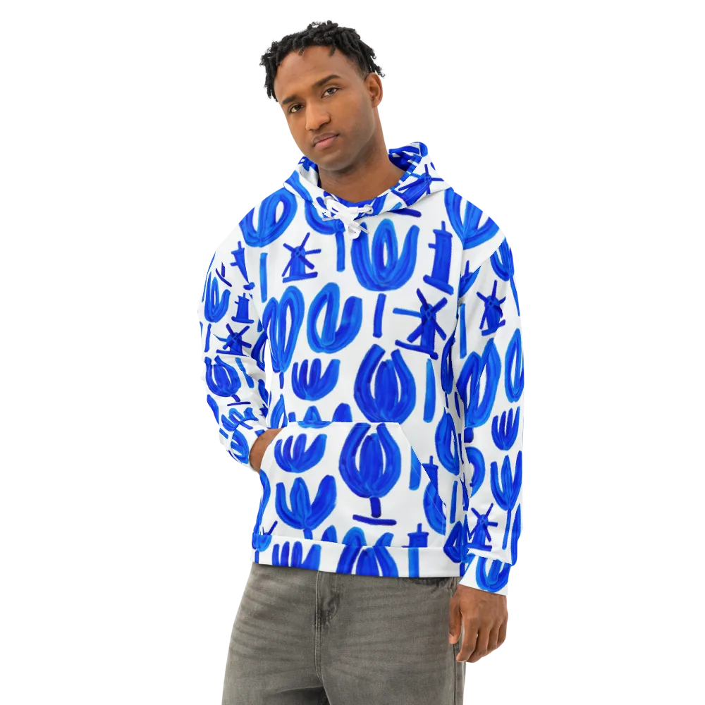 Cobalt Wind Garden on Cotton Hoodie — Left Front