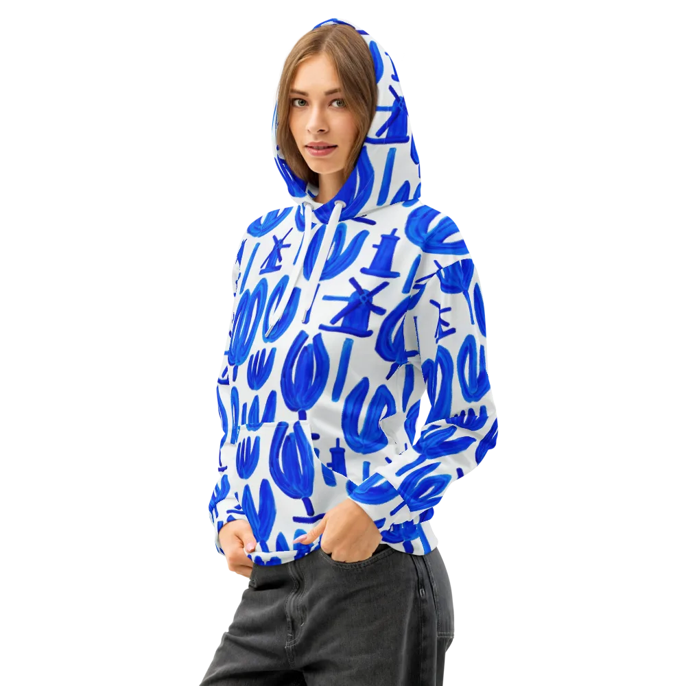 Cobalt Wind Garden on Cotton Hoodie — Left Front
