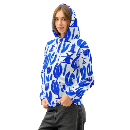 Cobalt Wind Garden on a Cotton Hoodie