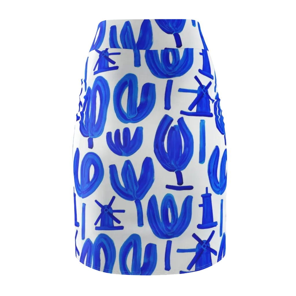Cobalt Wind Garden on Pencil Skirt — Back