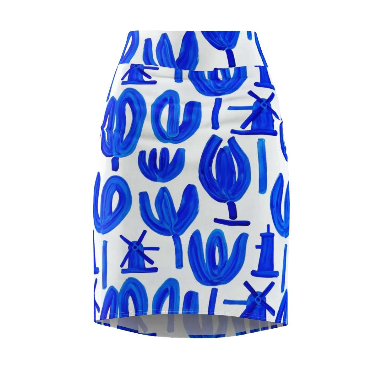 Cobalt Wind Garden on Pencil Skirt — Front