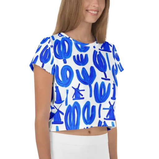 Cobalt Wind Garden on a Crop Tee