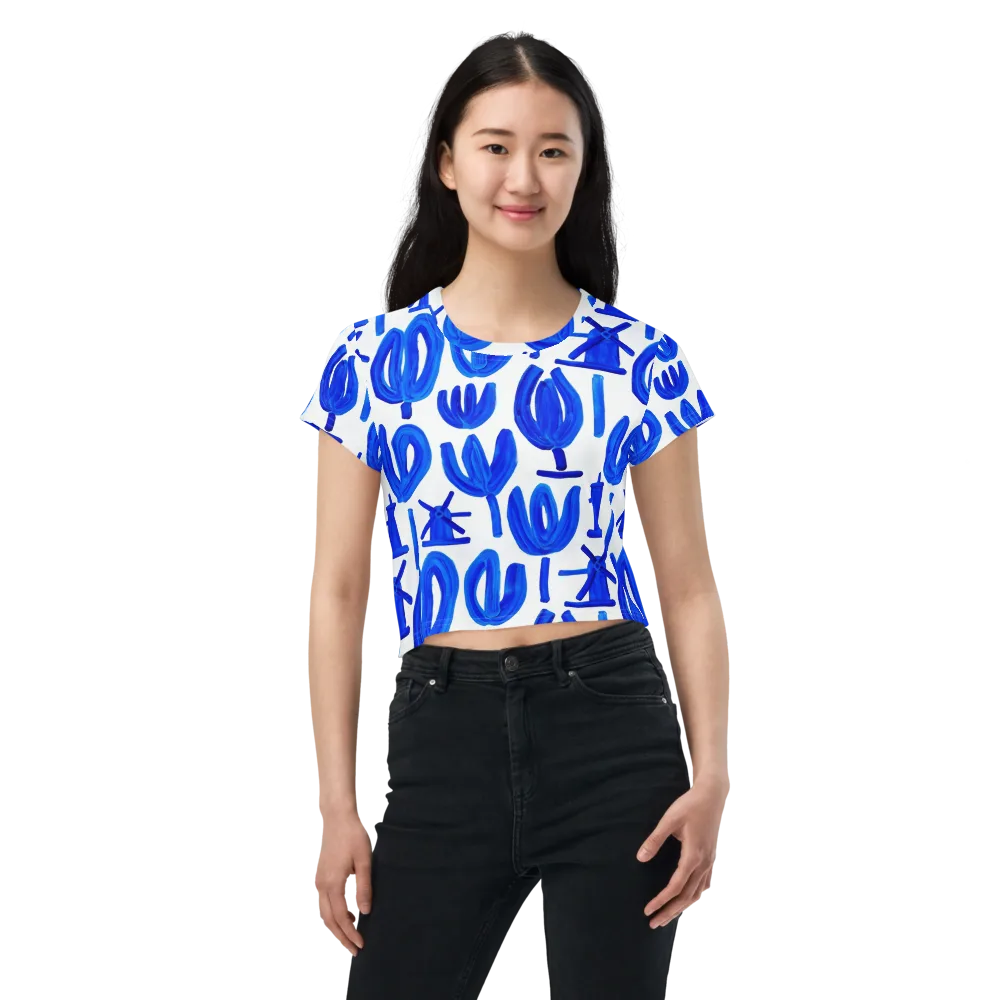 Cobalt Wind Garden on Crop Tee — Front