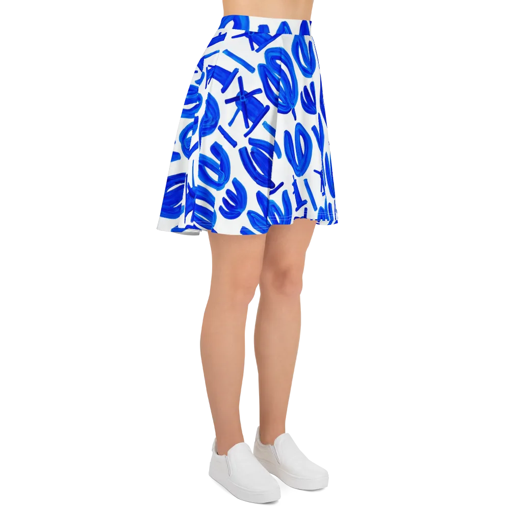 Cobalt Wind Garden on Skater Skirt — Right