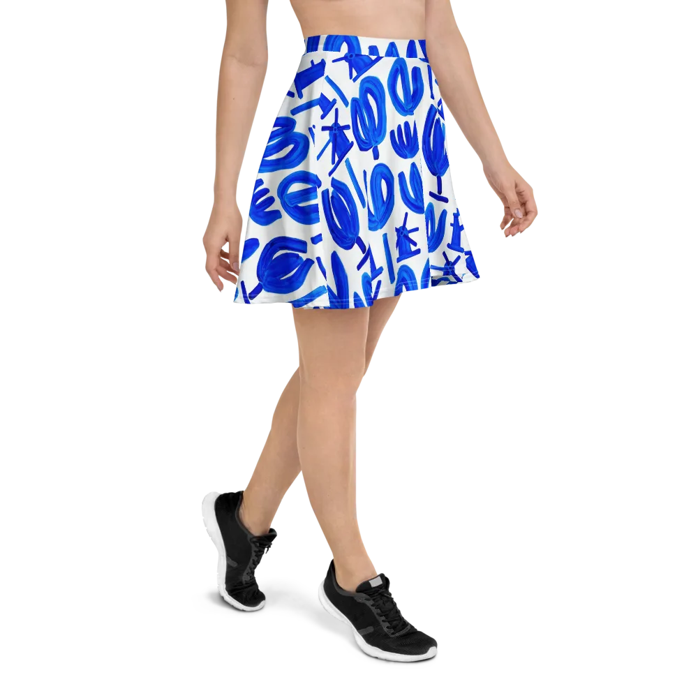Cobalt Wind Garden on Skater Skirt — Right