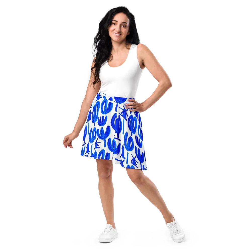 Cobalt Wind Garden on Skater Skirt — Front