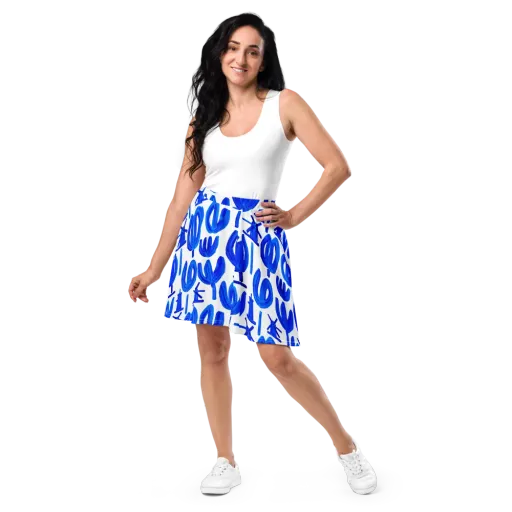 Cobalt Wind Garden on a Skater Skirt