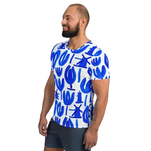 Cobalt Wind Garden on a Men's Athletic T-Shirt