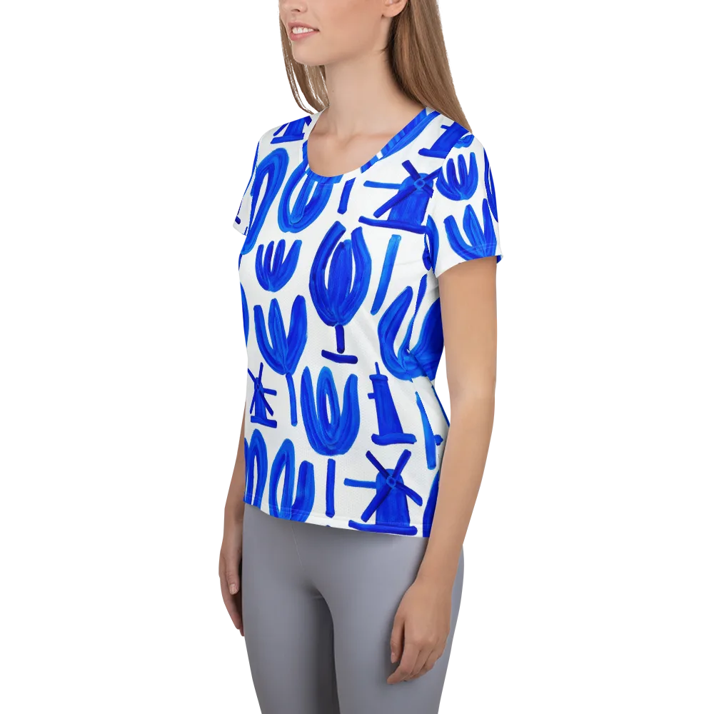 Cobalt Wind Garden on Women's Athletic T-Shirt — Left