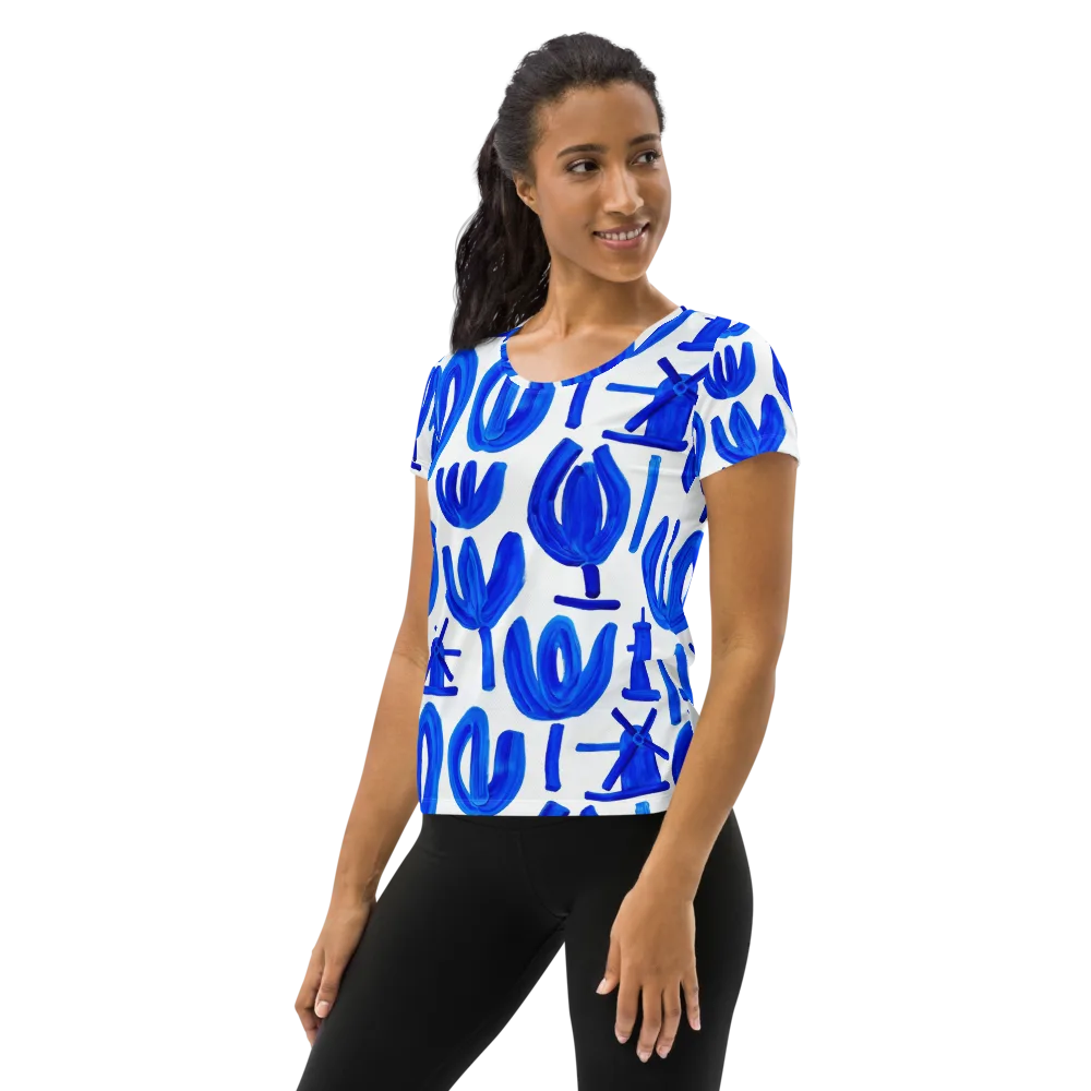 Cobalt Wind Garden on Women's Athletic T-Shirt — Left