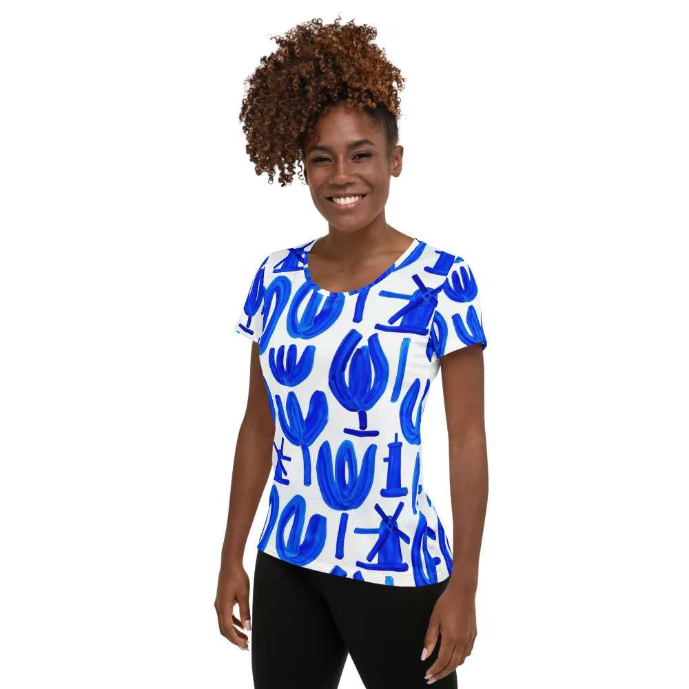 Cobalt Wind Garden on Women's Athletic T-Shirt — Left
