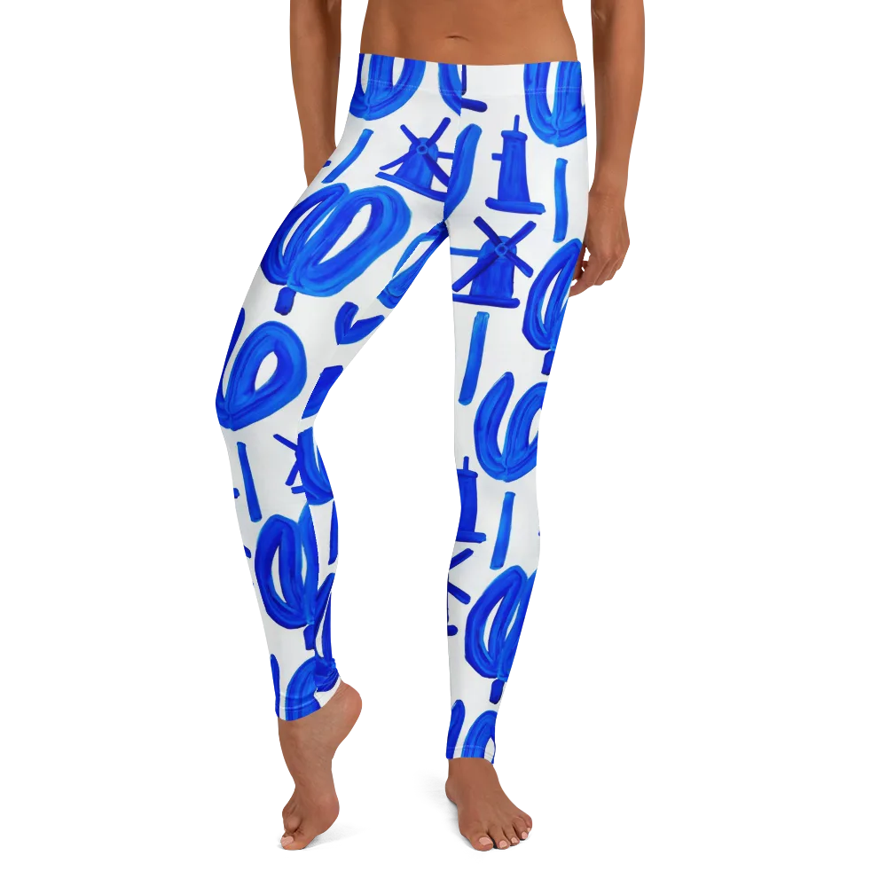 Cobalt Wind Garden on Leggings — Front