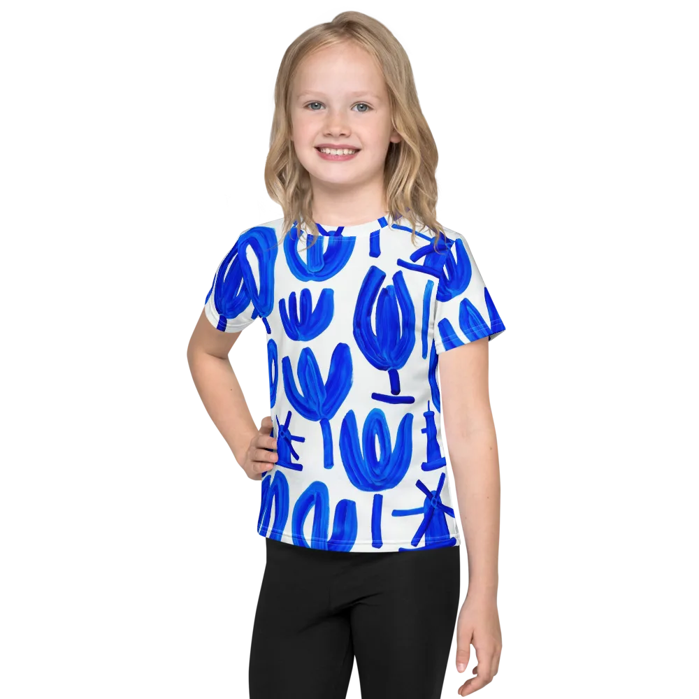 Cobalt Wind Garden on Kids Crew Neck T-Shirt — Front
