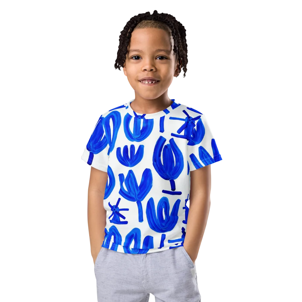 Cobalt Wind Garden on Kids Crew Neck T-Shirt — Front