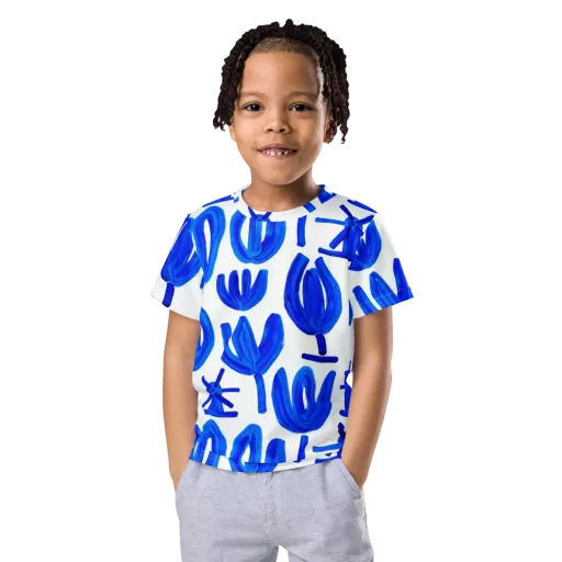 Cobalt Wind Garden on a Kids Crew Neck T-Shirt