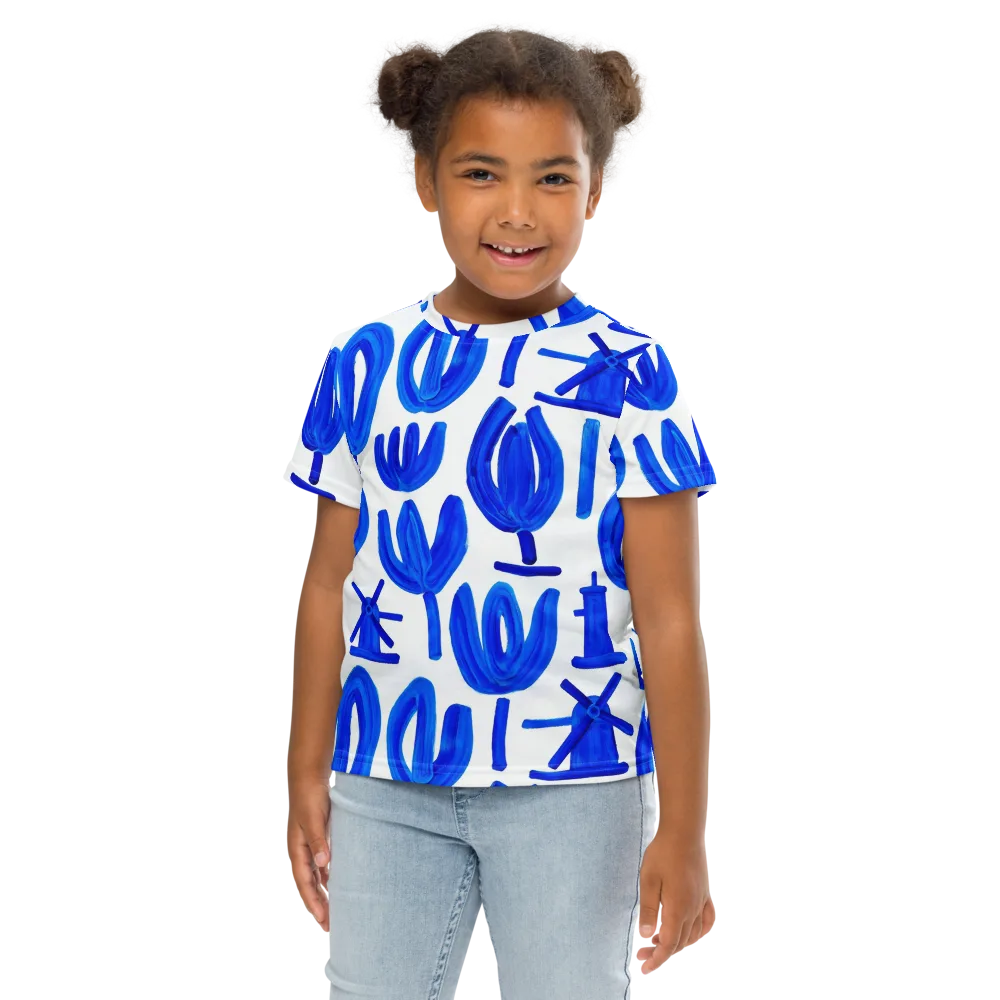 Cobalt Wind Garden on Kids Crew Neck T-Shirt — Front