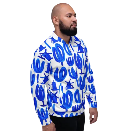 Cobalt Wind Garden on a Bomber Jacket