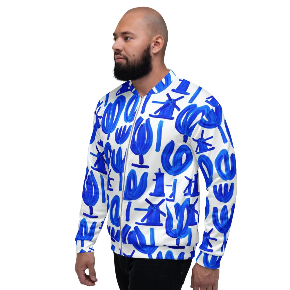 Cobalt Wind Garden on Bomber Jacket — Left