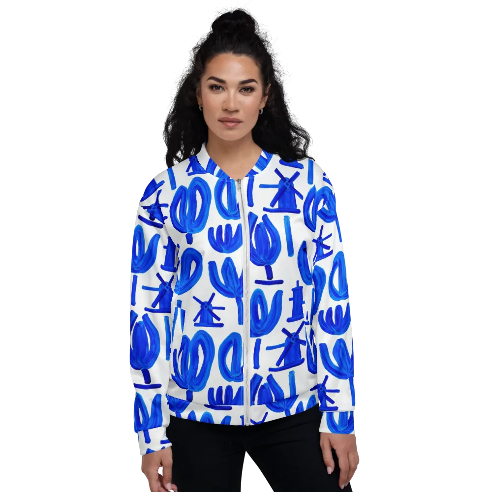 Cobalt Wind Garden on Bomber Jacket — Front