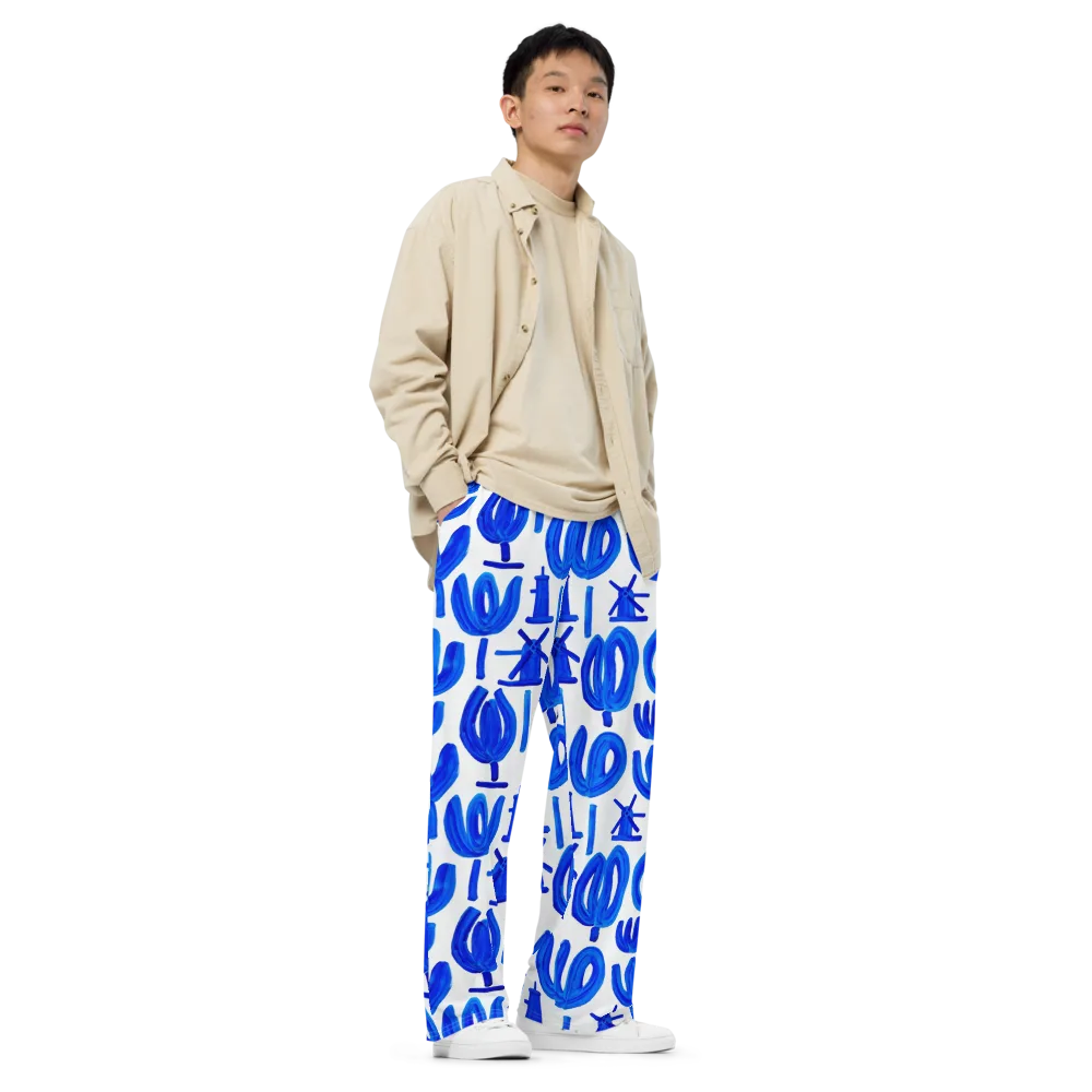 Cobalt Wind Garden on Wide-Leg Pants — Right Front