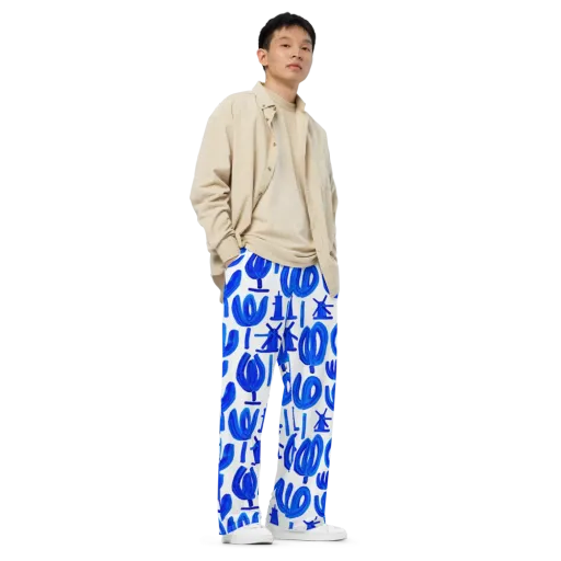 Cobalt Wind Garden on a Wide-Leg Pants