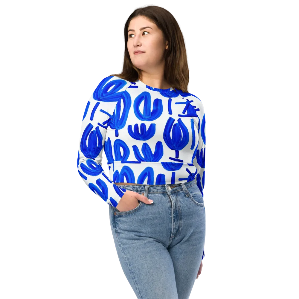 Cobalt Wind Garden on Long Sleeve Crop Top — Front