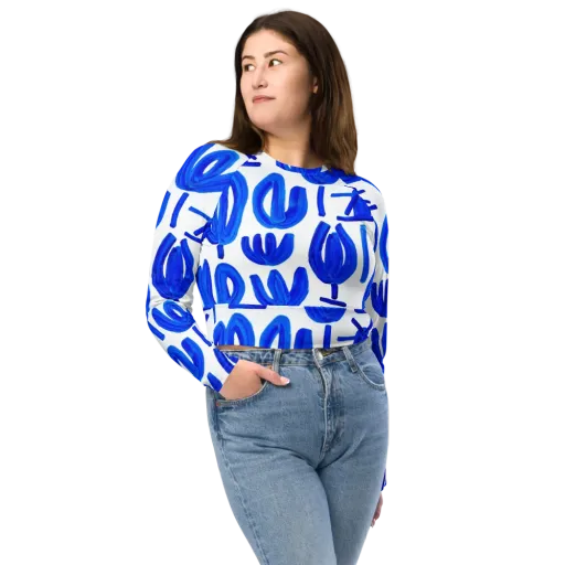 Cobalt Wind Garden on a Long Sleeve Crop Top