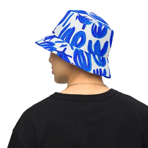 Cobalt Wind Garden on a Reversible Bucket Hat