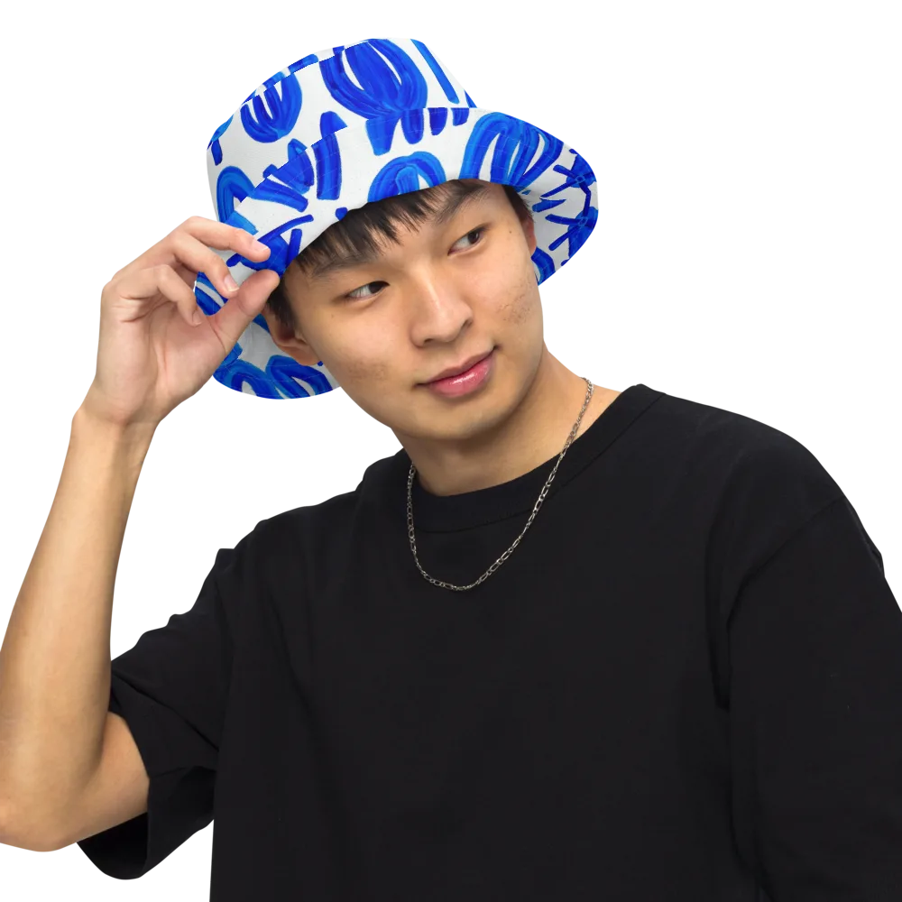 Cobalt Wind Garden on Reversible Bucket Hat — Front Inside
