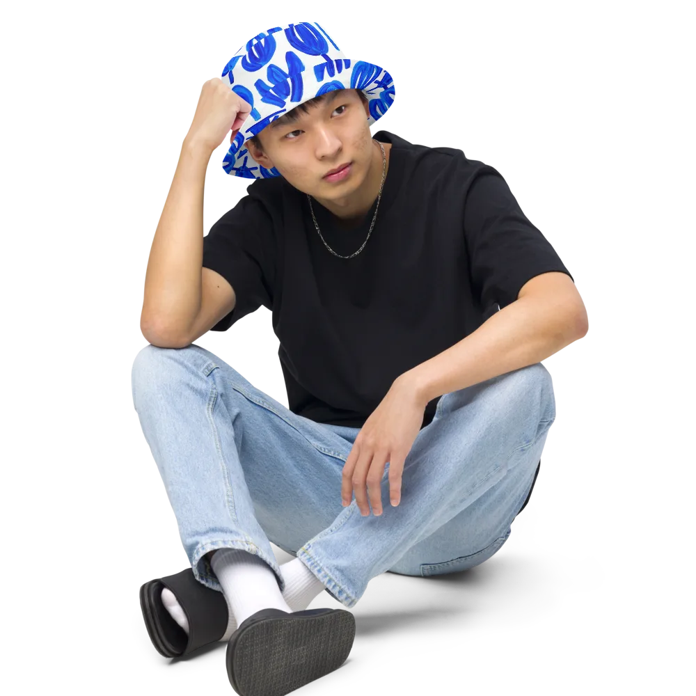 Cobalt Wind Garden on Reversible Bucket Hat — Front 2 Inside