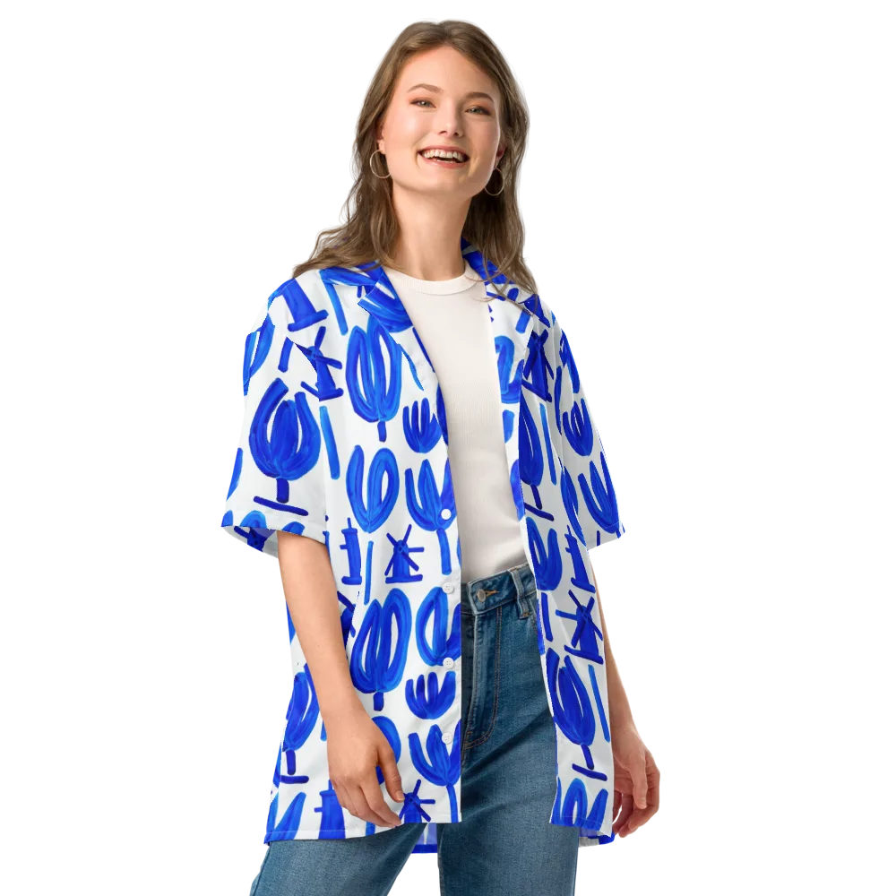 Cobalt Wind Garden on Button Shirt — Front