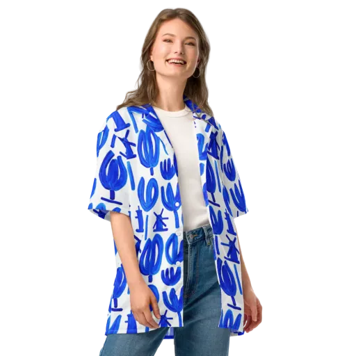 Cobalt Wind Garden on a Button Shirt
