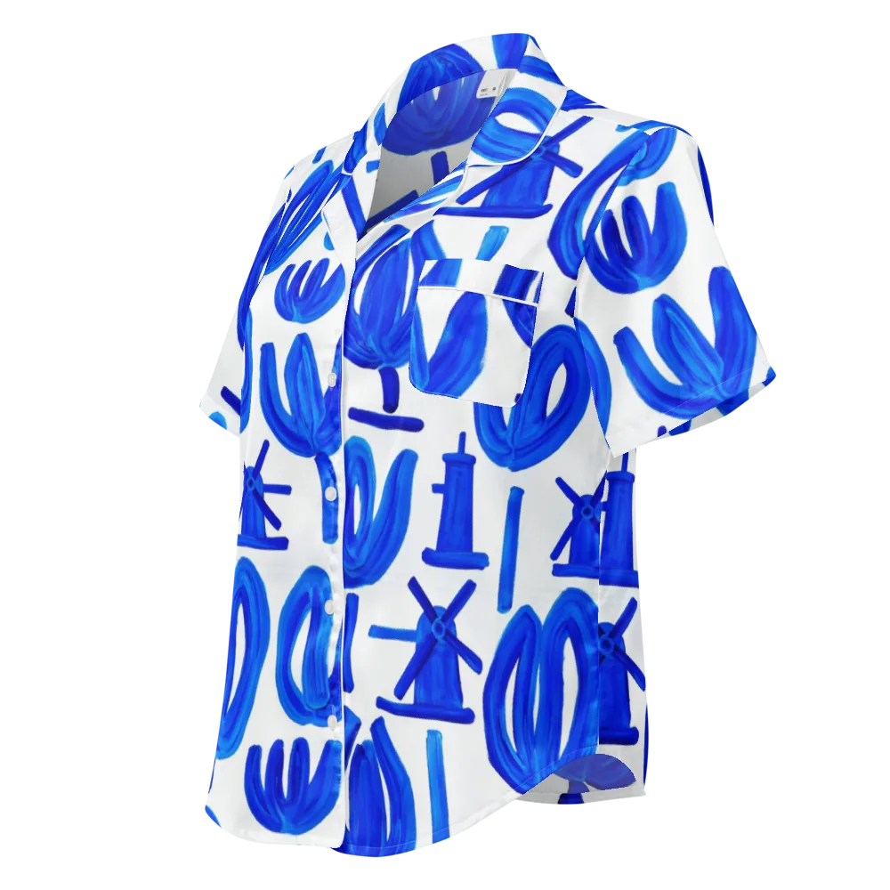 Cobalt Wind Garden on Women's Short Sleeve Pajama Top — Left Front