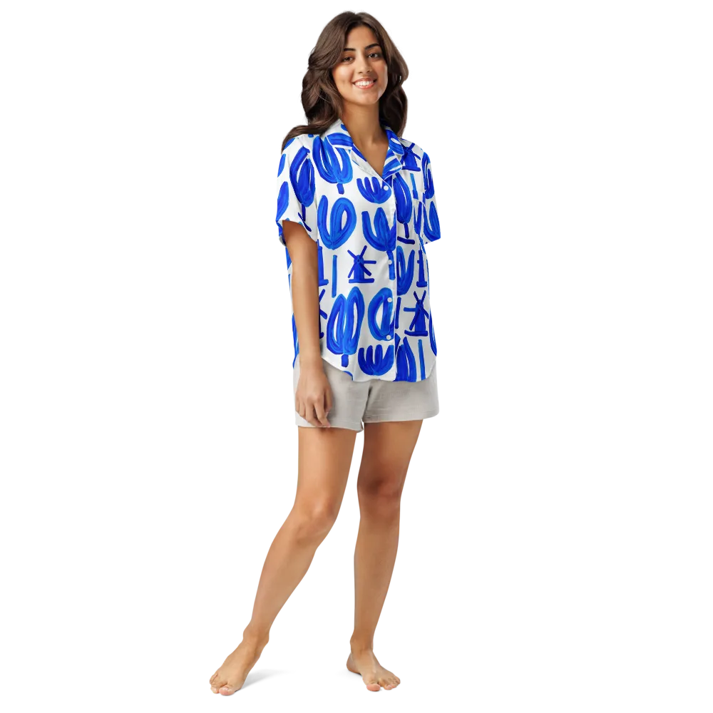 Cobalt Wind Garden on Women's Short Sleeve Pajama Top — Front