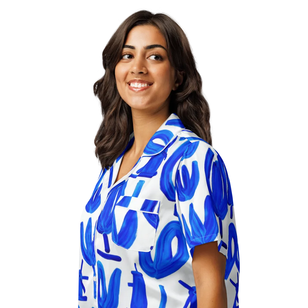 Cobalt Wind Garden on Women's Short Sleeve Pajama Top — Left Front