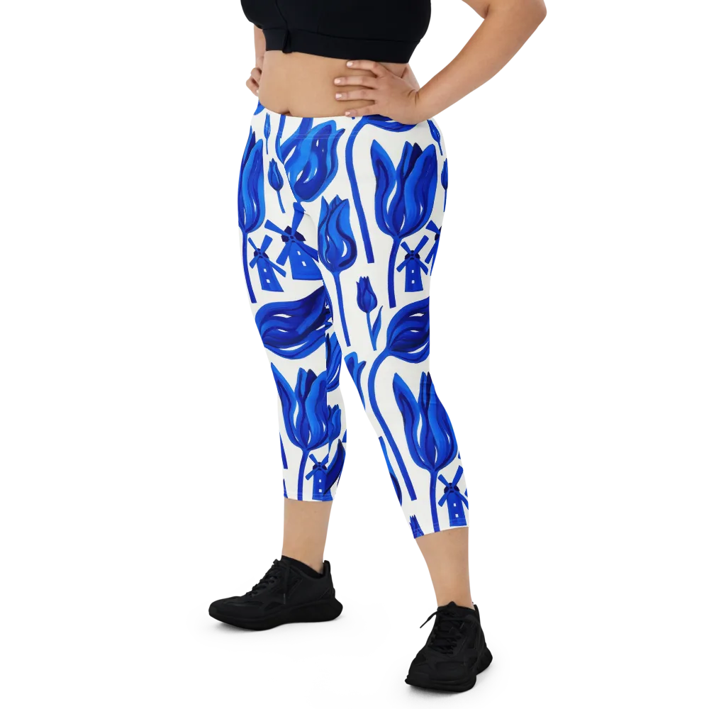 Cobalt Tulip Windmill on Capri Leggings — Front