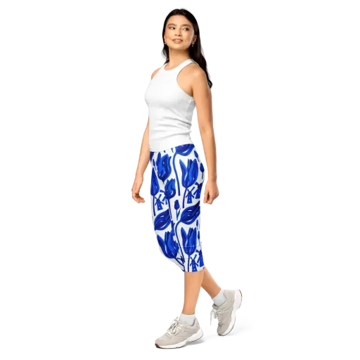 Cobalt Tulip Windmill on a Capri Leggings