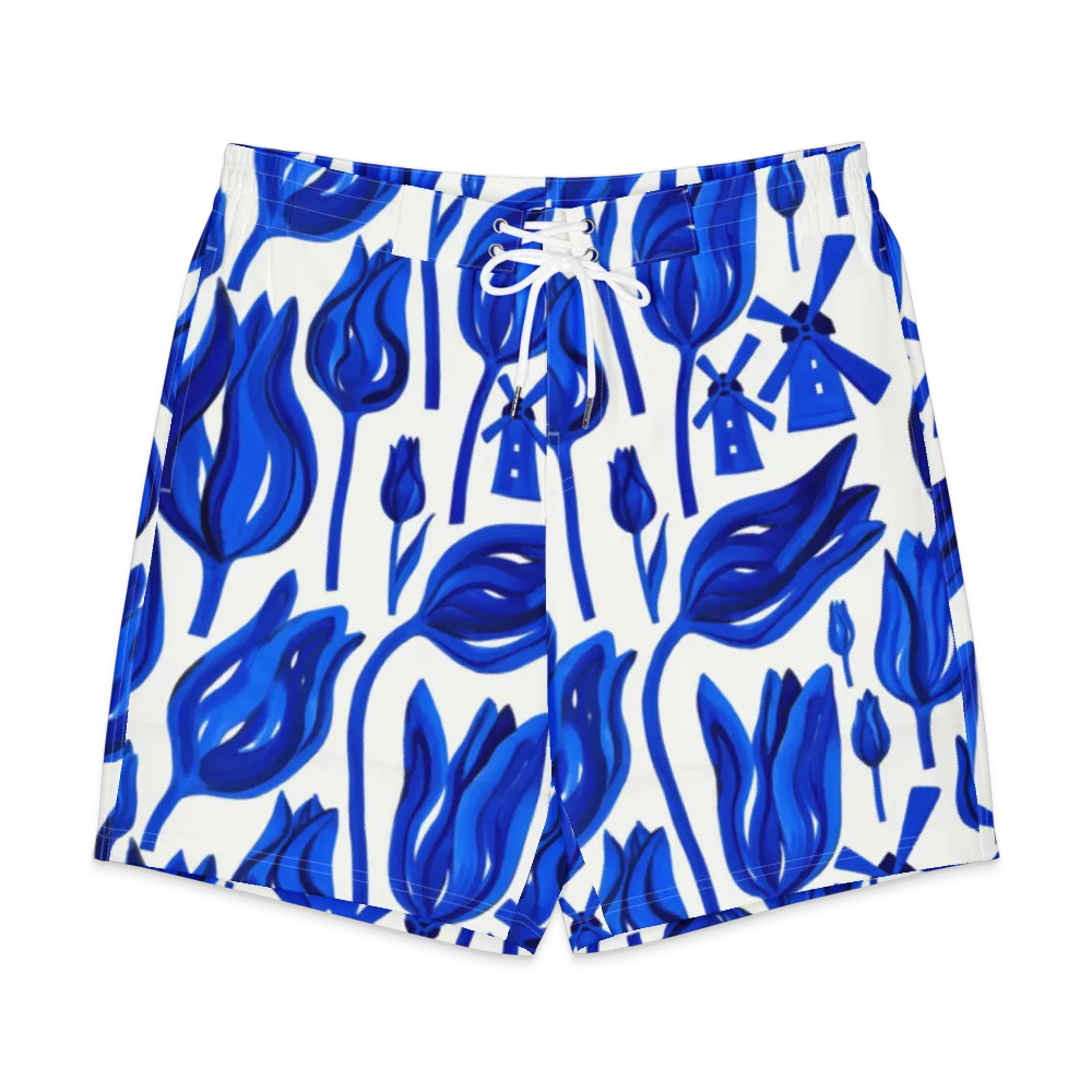 Cobalt Tulip Windmill on Men's Board Shorts — Front
