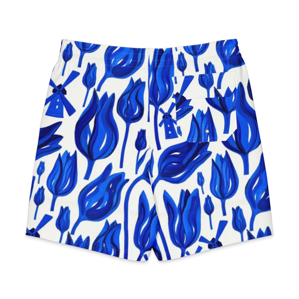 Cobalt Tulip Windmill on Men's Board Shorts — Back