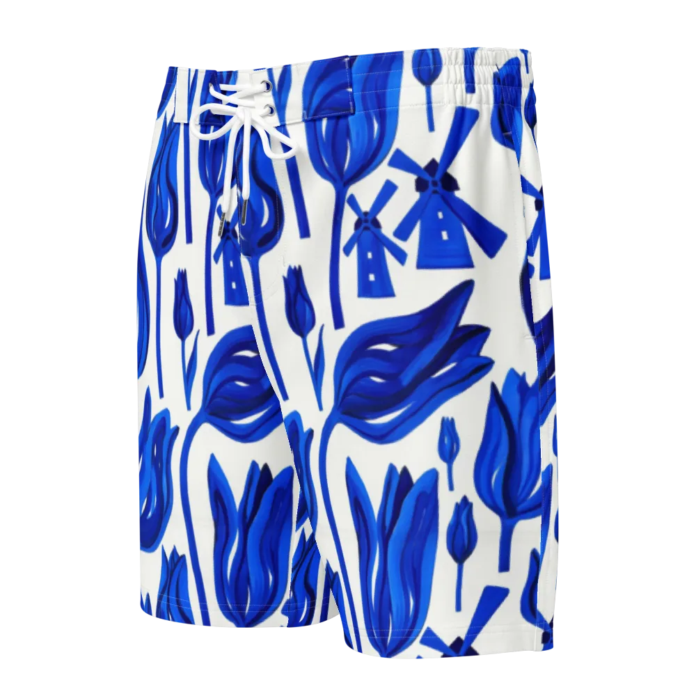 Cobalt Tulip Windmill on Men's Board Shorts — Front