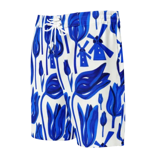 Cobalt Tulip Windmill on a Men's Board Shorts