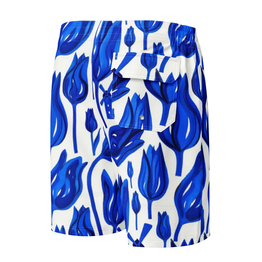 Cobalt Tulip Windmill on Men's Board Shorts — Back