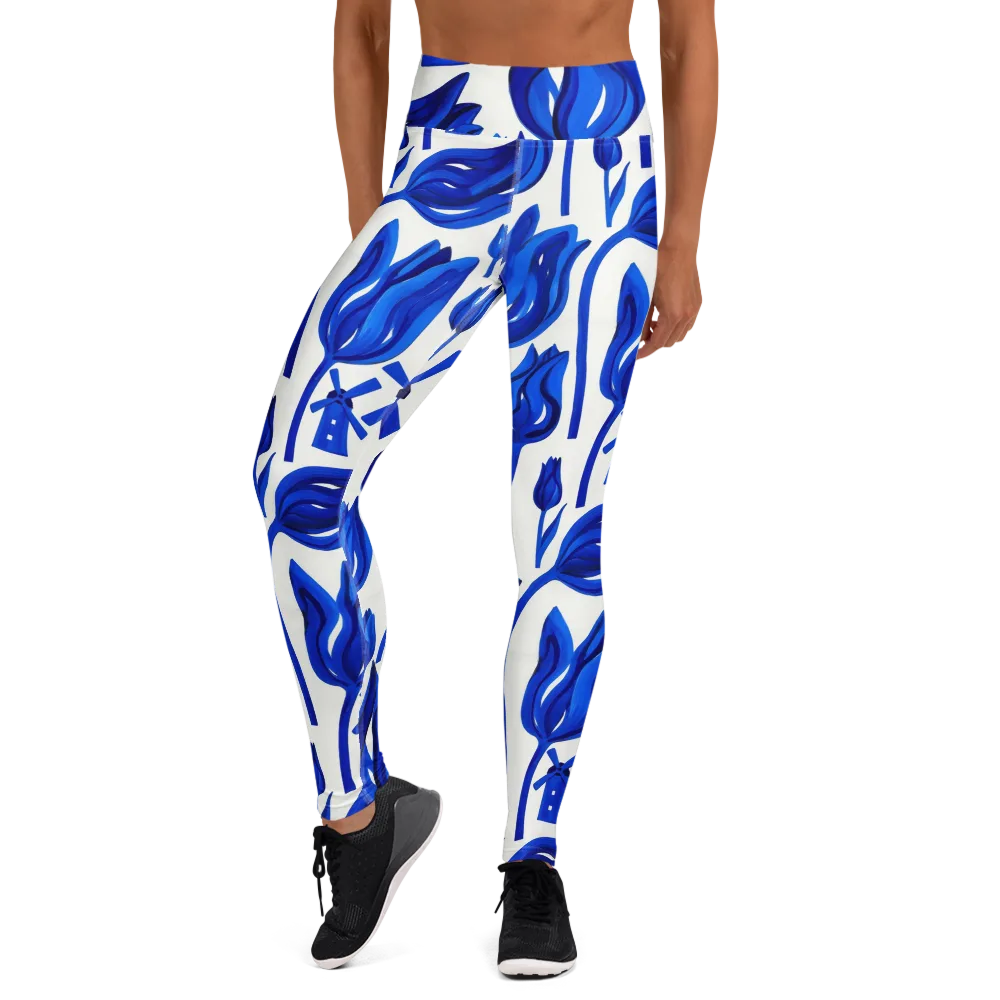 Cobalt Tulip Windmill on Yoga Leggings — Front